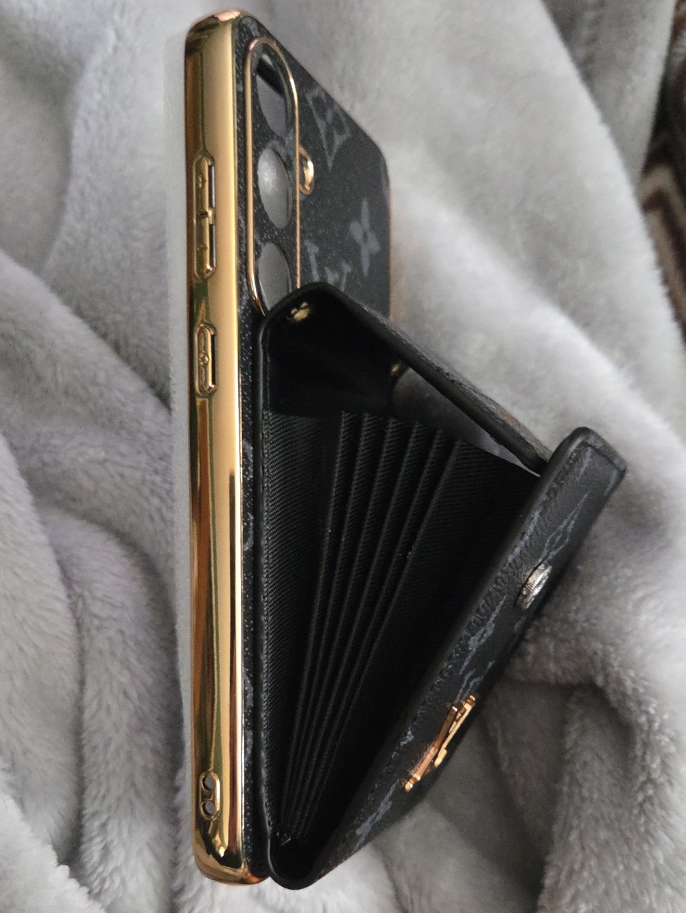 Luxury Black Phone Wallet Case with Gold Trim